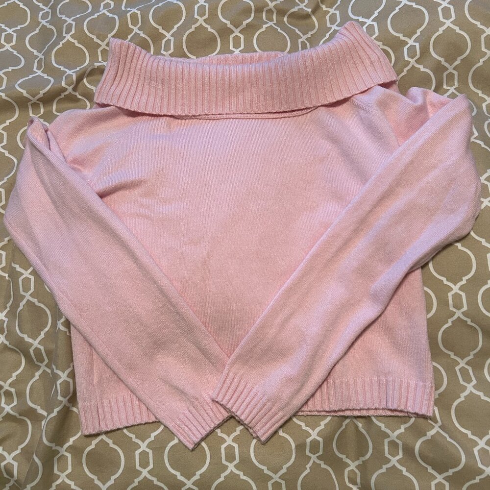 Off The Shoulder Sweater - Long Sleeve - Pink - Small